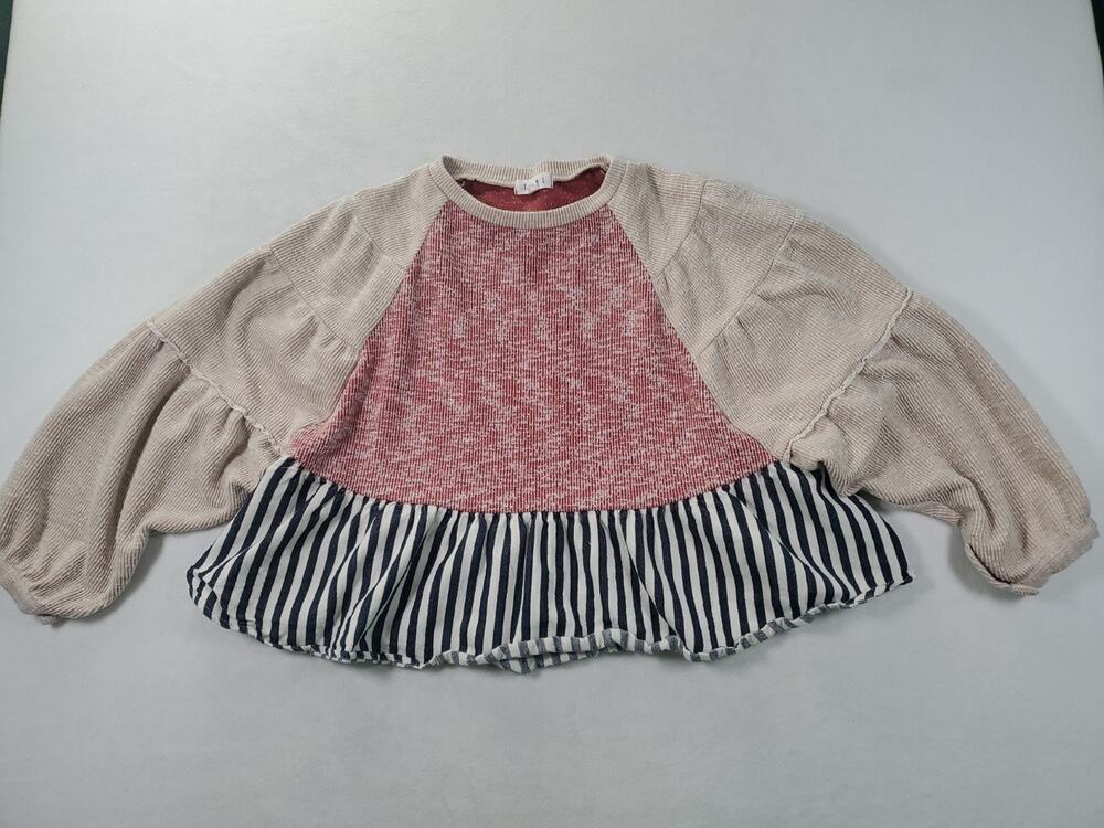 THML Oversized Colorblock Balloon Sleeve Peplum Hem Sweater Size Medium